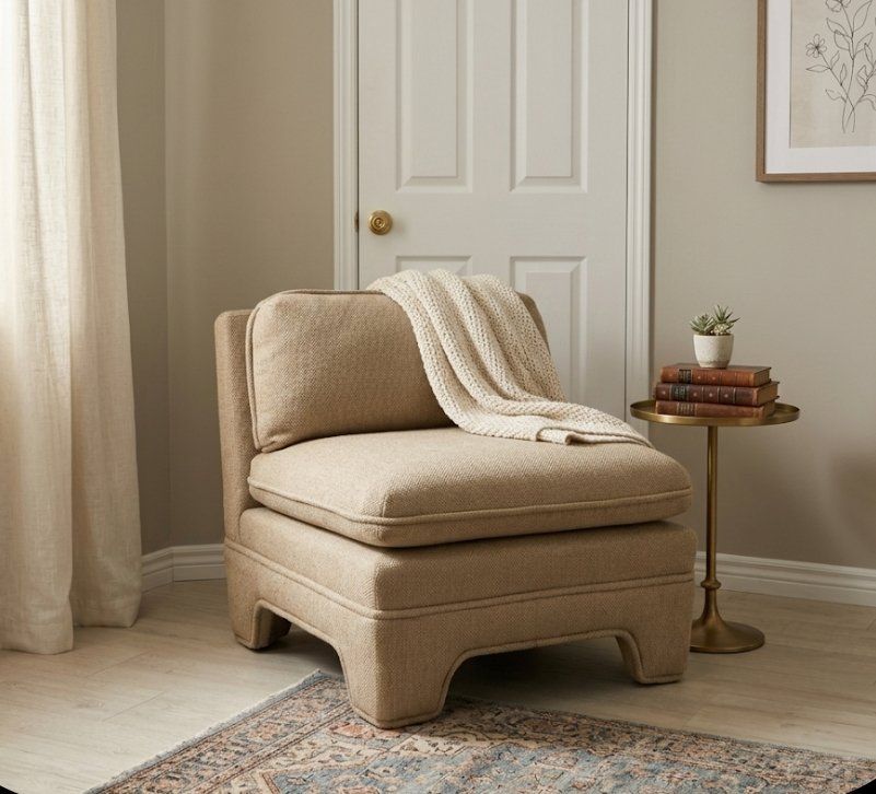 Beige Armless Accent Slipper Chair Upholstered Lounge Chair