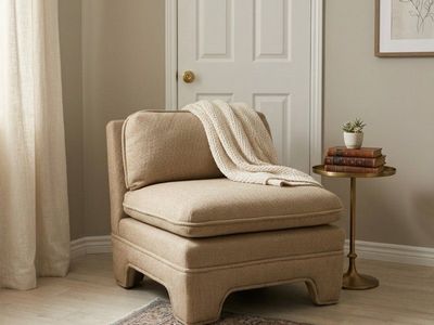 Beige Armless Accent Slipper Chair Upholstered Lounge Chair
