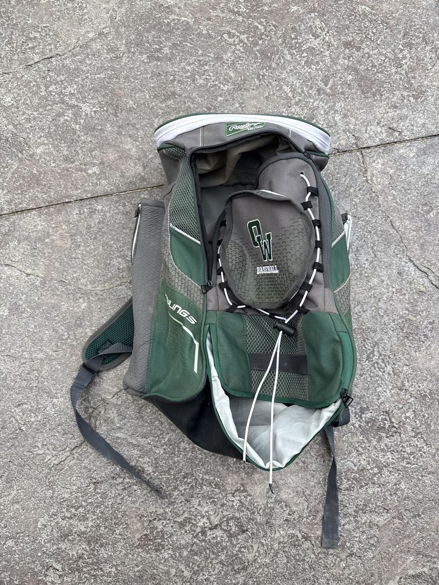 Rawlings GW Baseball Backpack - Green/Gray Team Gear, Excellent Condition, Large Capacity