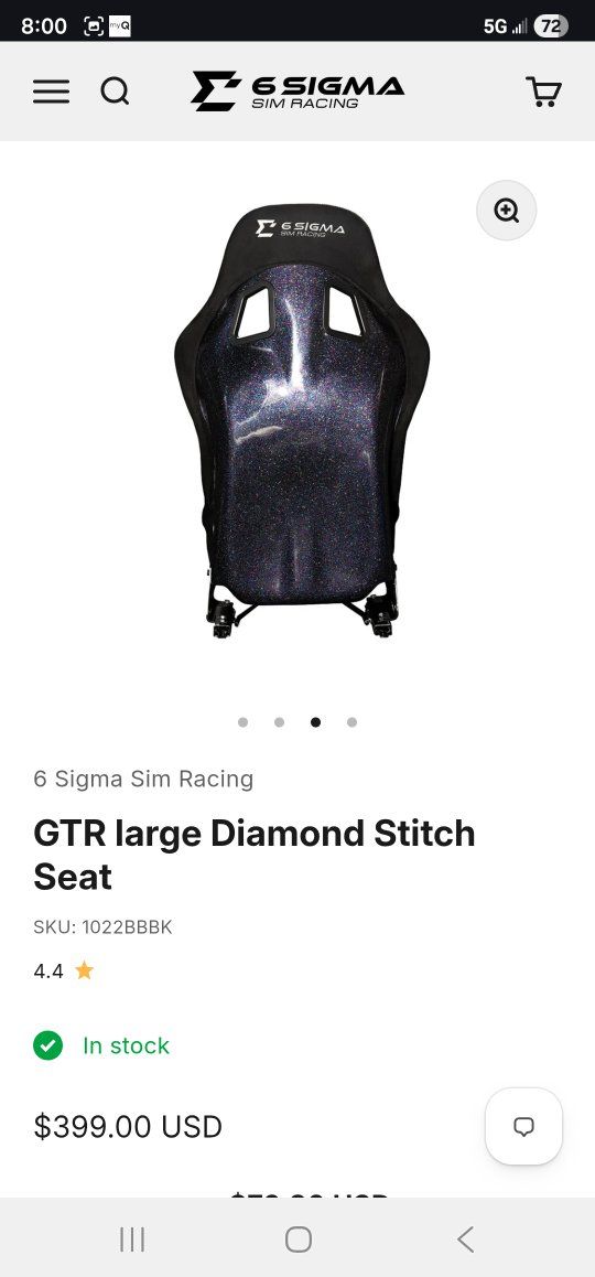 6 Sigma Sim Racing GTR Large Diamond Stitch Seat - Racing Bucket Seat