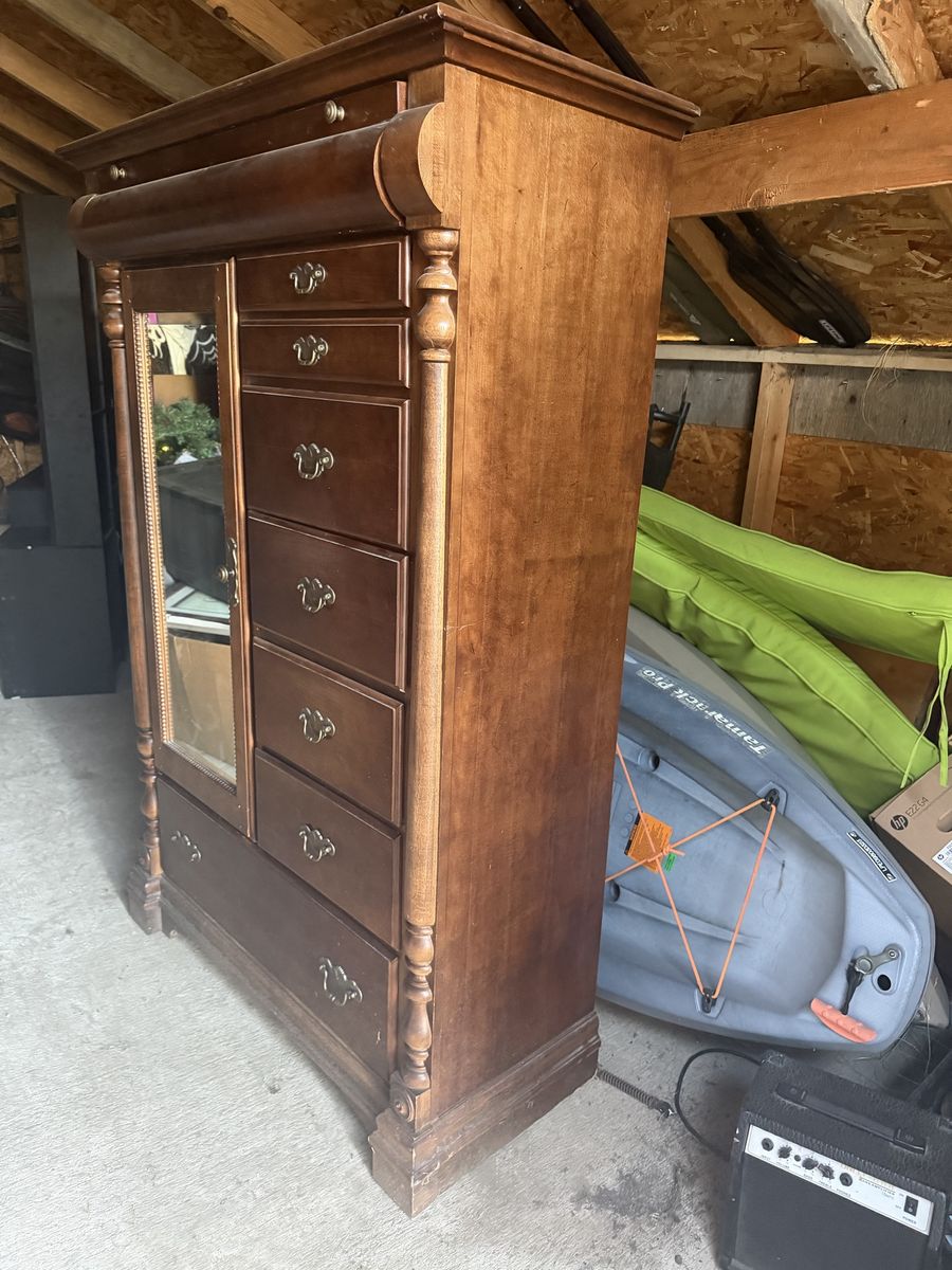 Traditional Wooden Armoire Wardrobe Dresser with Mirror and Multiple Drawers