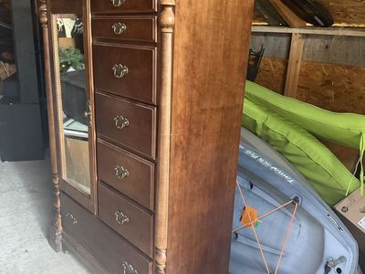Traditional Wooden Armoire Wardrobe Dresser with Mirror and Multiple Drawers