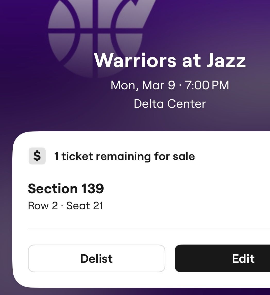 Jazz warriors 1 ticket row 2 March 9
