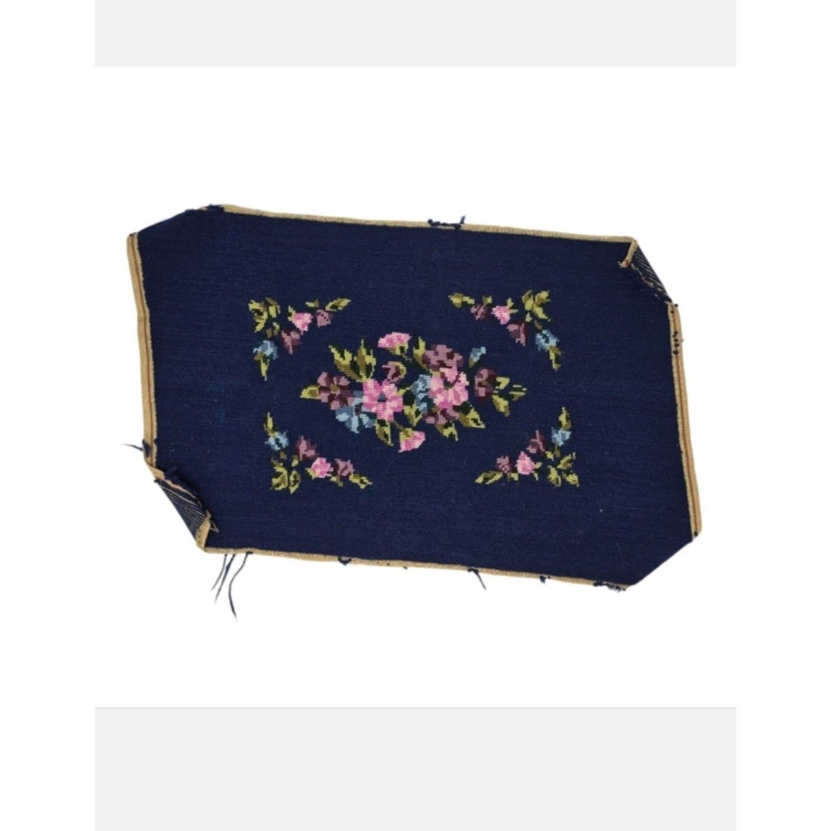 Vintage Needlepoint Floral Panel Unfinished Wool Canvas 23x15 DIY Upholstery