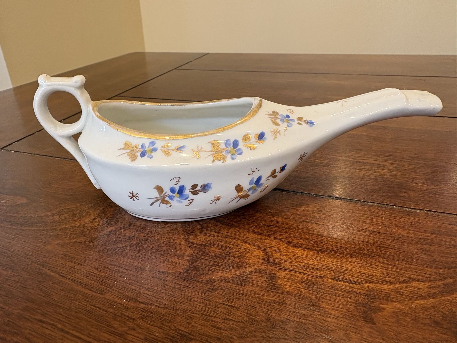 Antique Blue & Gold Flowers Invalid Cup or Feeder