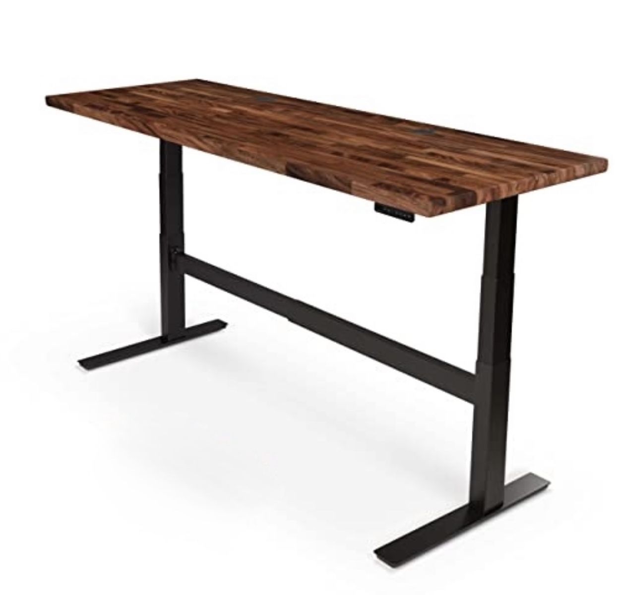 Solid Wood Standing Desk with Electric Motor Lift and Black Metal Frame