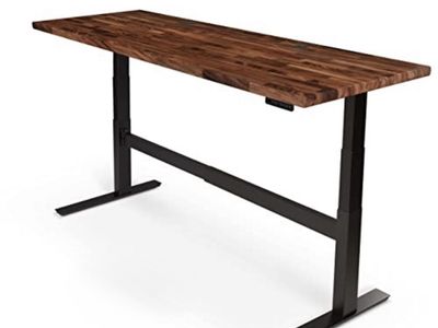 Solid Wood Standing Desk with Electric Motor Lift and Black Metal Frame