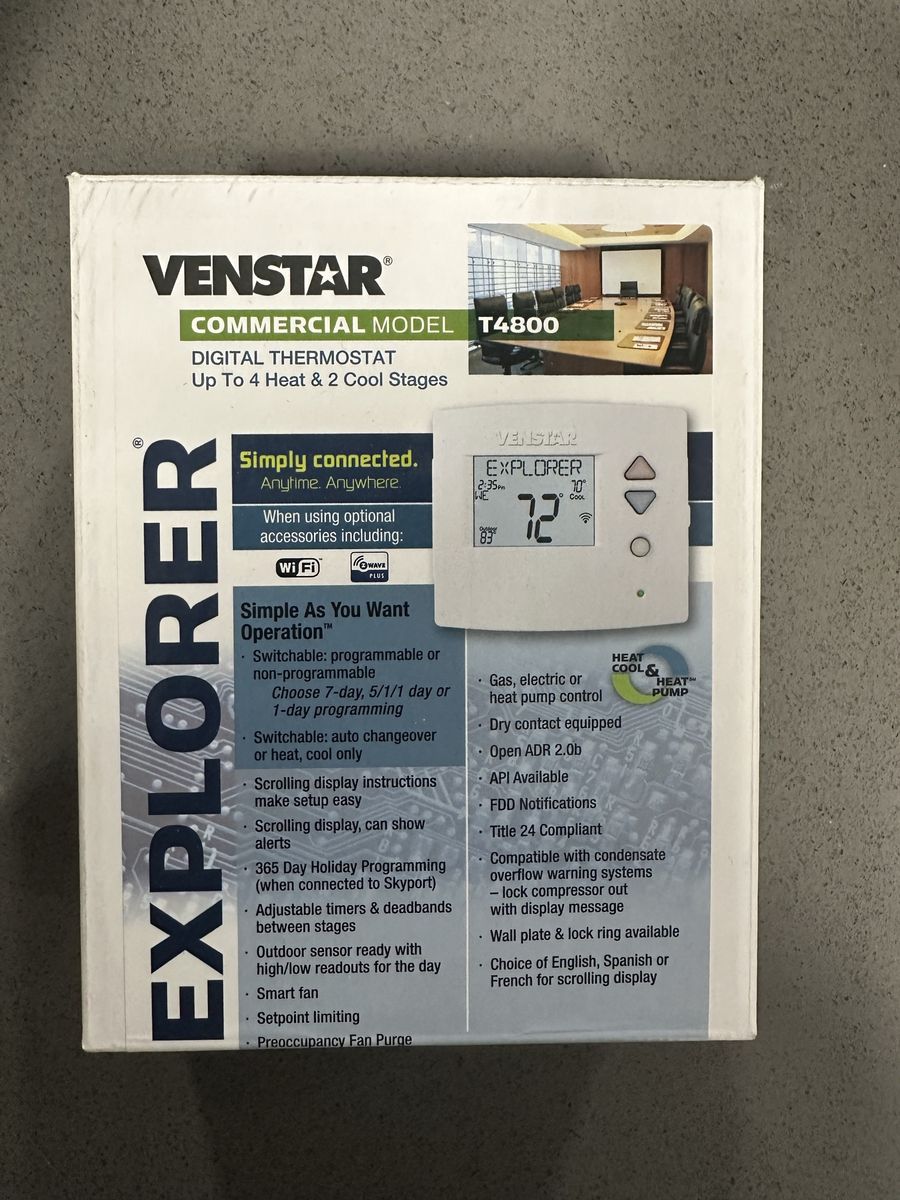Venstar T4800 Explorer Commercial Digital Thermostat - 4 Heat/2 Cool Stages, Wi-Fi Compatible