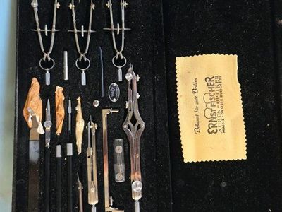 Vintage Ernst Fischer Drafting Compass Set - German Engineering Drawing Instruments in Fitted Case