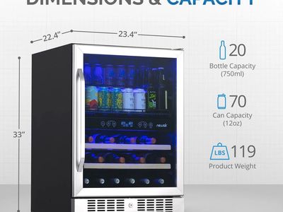Newair AWB-400DB 24" Dual Zone Wine & Beverage Cooler - 20 Bottle/70 Can Capacity