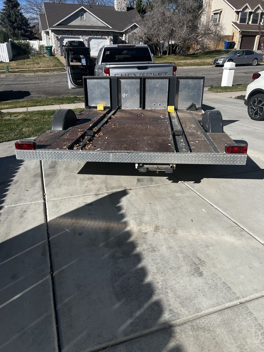8x 10 Long Solid Trailer W/ 2 Motorcycle Rails