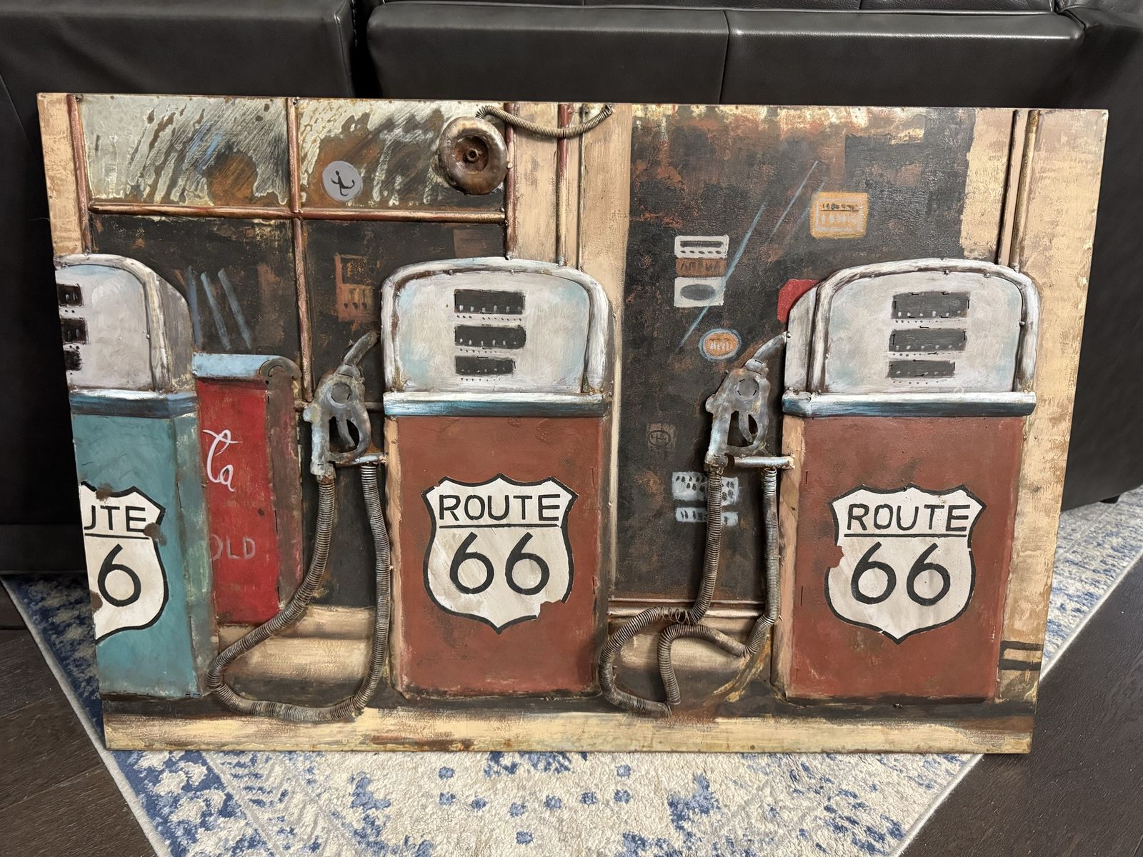 Route 66 Gas Station 3D Metal Wall Art Panel Vintage Decor (Heavy)