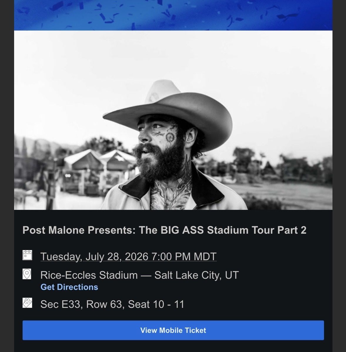 Post Malone and Jelly Roll - aisle seats