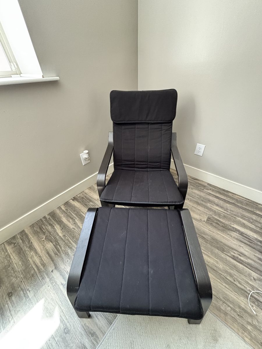 Black Accent Chair with Matching Ottoman Footrest
