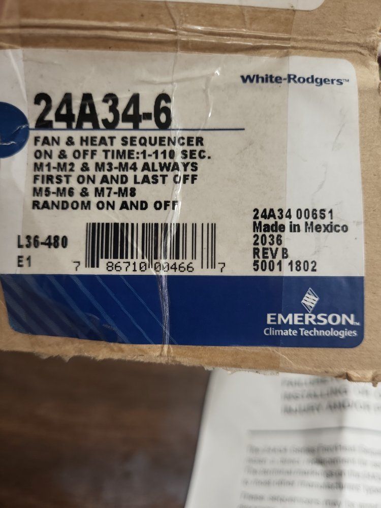 White-Rodgers 24A34-6 Fan & Heat Sequencer for Electric Furnaces 1-110 Sec On/Off