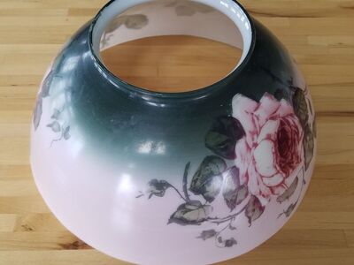 Antique 14" Rose Printed Milk Glass Light Shade.
