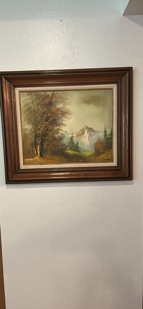 Vintage M. Weber Mountain Landscape Oil Painting Framed Wall Art