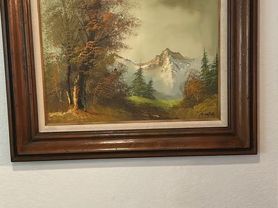 Vintage M. Weber Mountain Landscape Oil Painting Framed Wall Art
