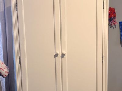 White wood pottery barn armoire