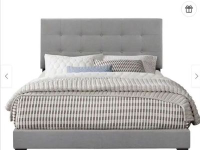 Glacier Grey Tufted Upholstered Bed Frame- Queen Size