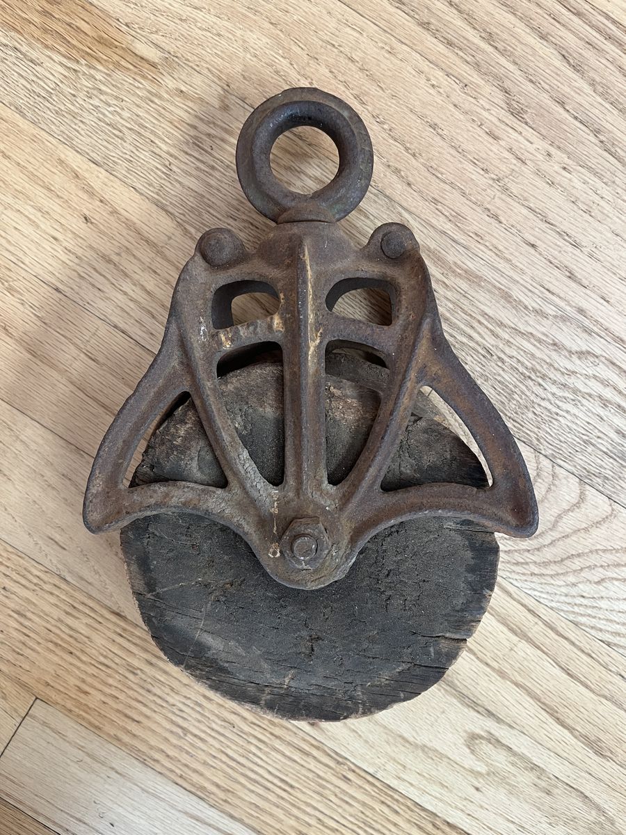 Rustic Antique Pulley - Wood and Iron - Marked 187