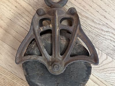 Rustic Antique Pulley - Wood and Iron - Marked 187
