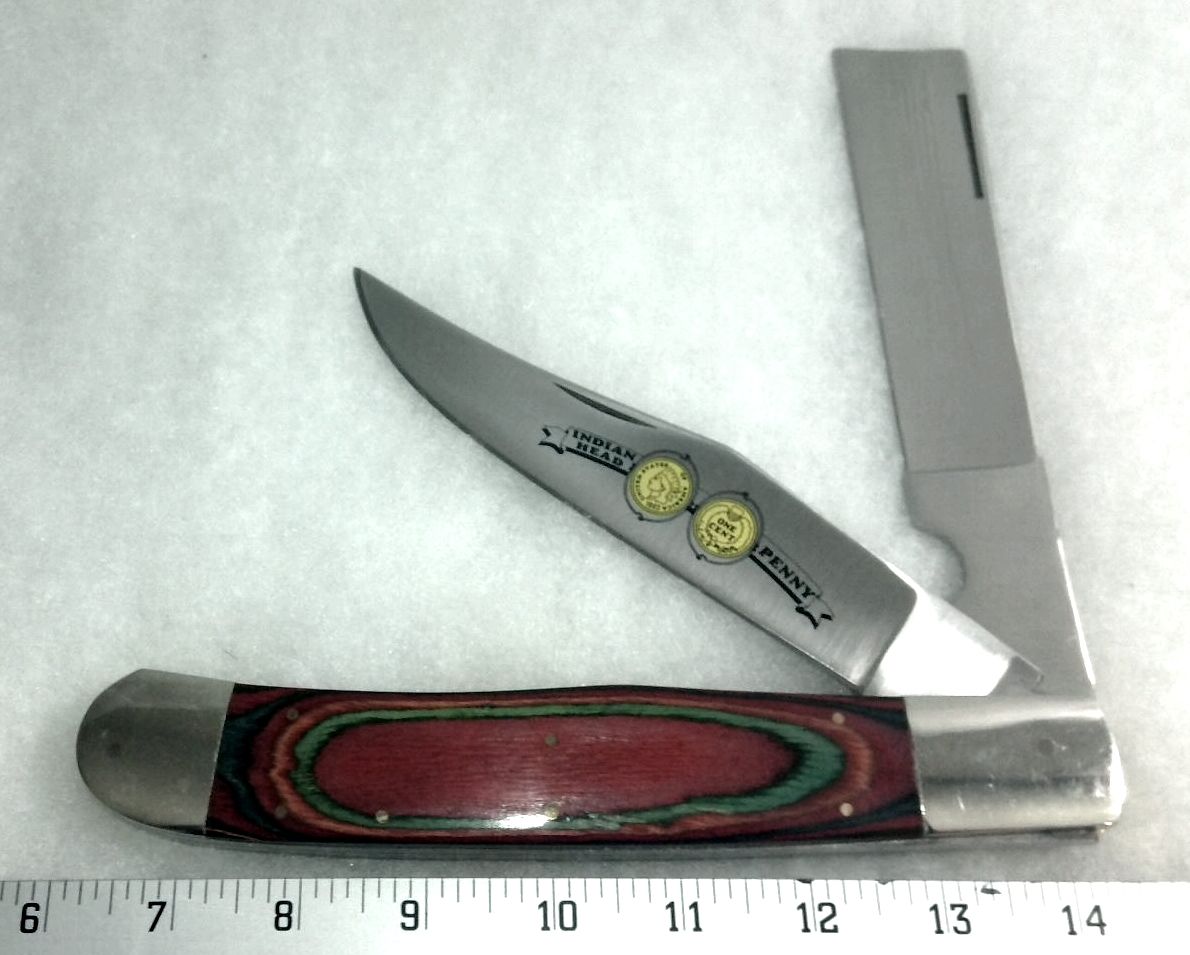 Vintage Large 2 bladed “INDIAN HEAD PENNY” Series 8in folding knife