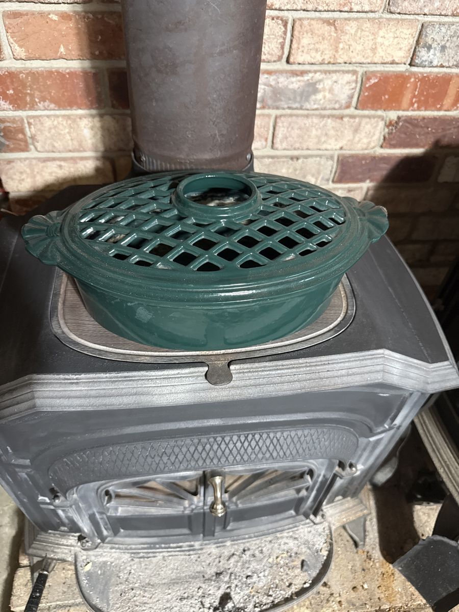 Vermont Castings Green Cast Iron Wood Stove Steamer Humidifier Kettle Pot