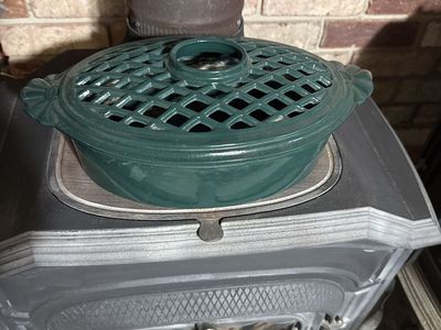 Vermont Castings Green Cast Iron Wood Stove Steamer Humidifier Kettle Pot