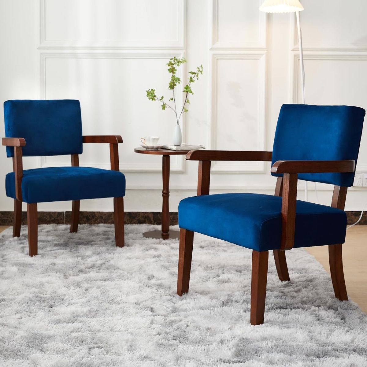 New Blue Velvet Accent Chair Set of 2 with Side Table