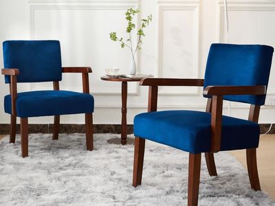 New Blue Velvet Accent Chair Set of 2 with Side Table