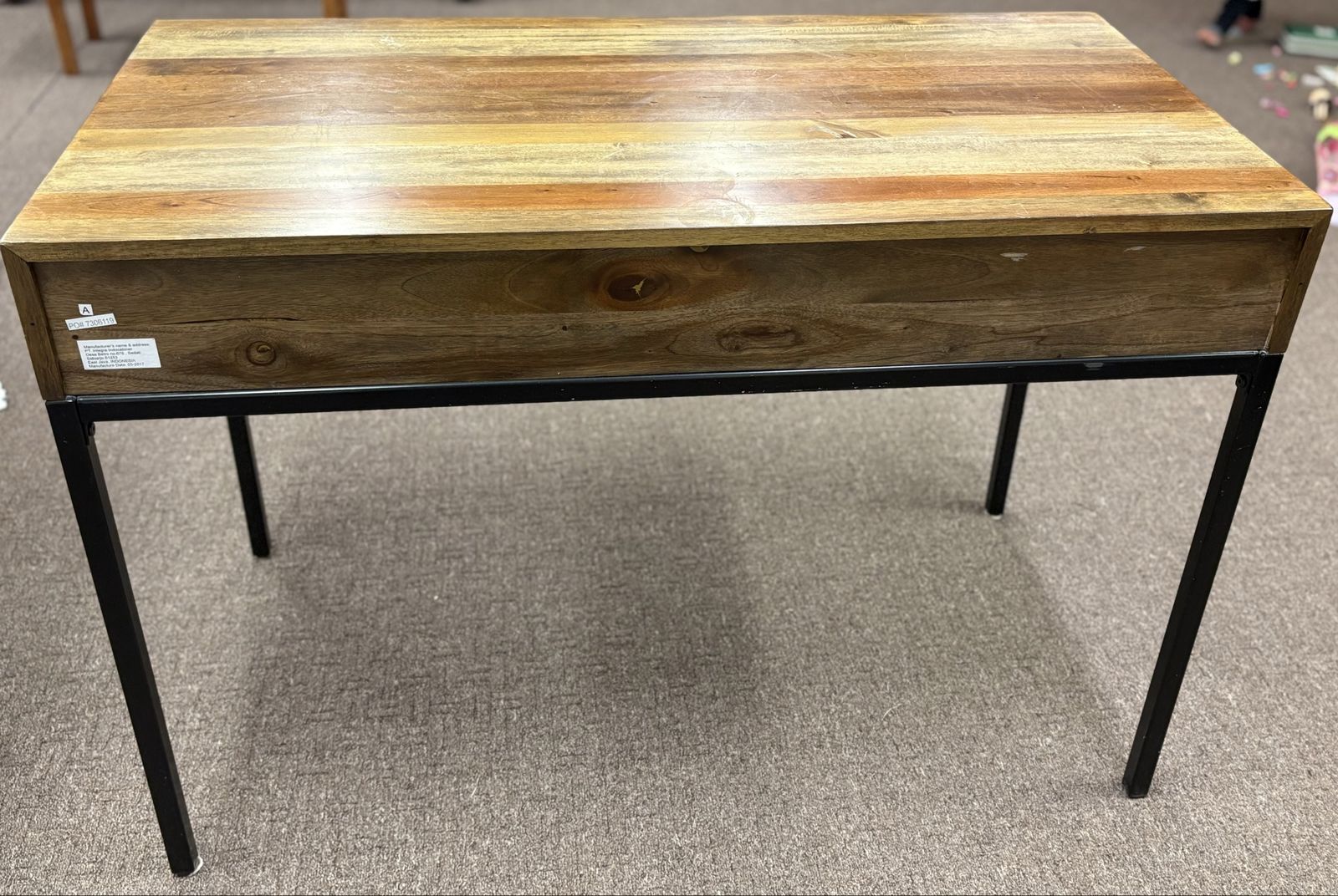 Rustic Reclaimed Wood Writing Desk with 2 Drawers and Black Metal Legs