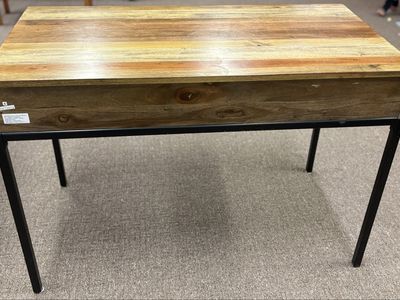 Rustic Reclaimed Wood Writing Desk with 2 Drawers and Black Metal Legs