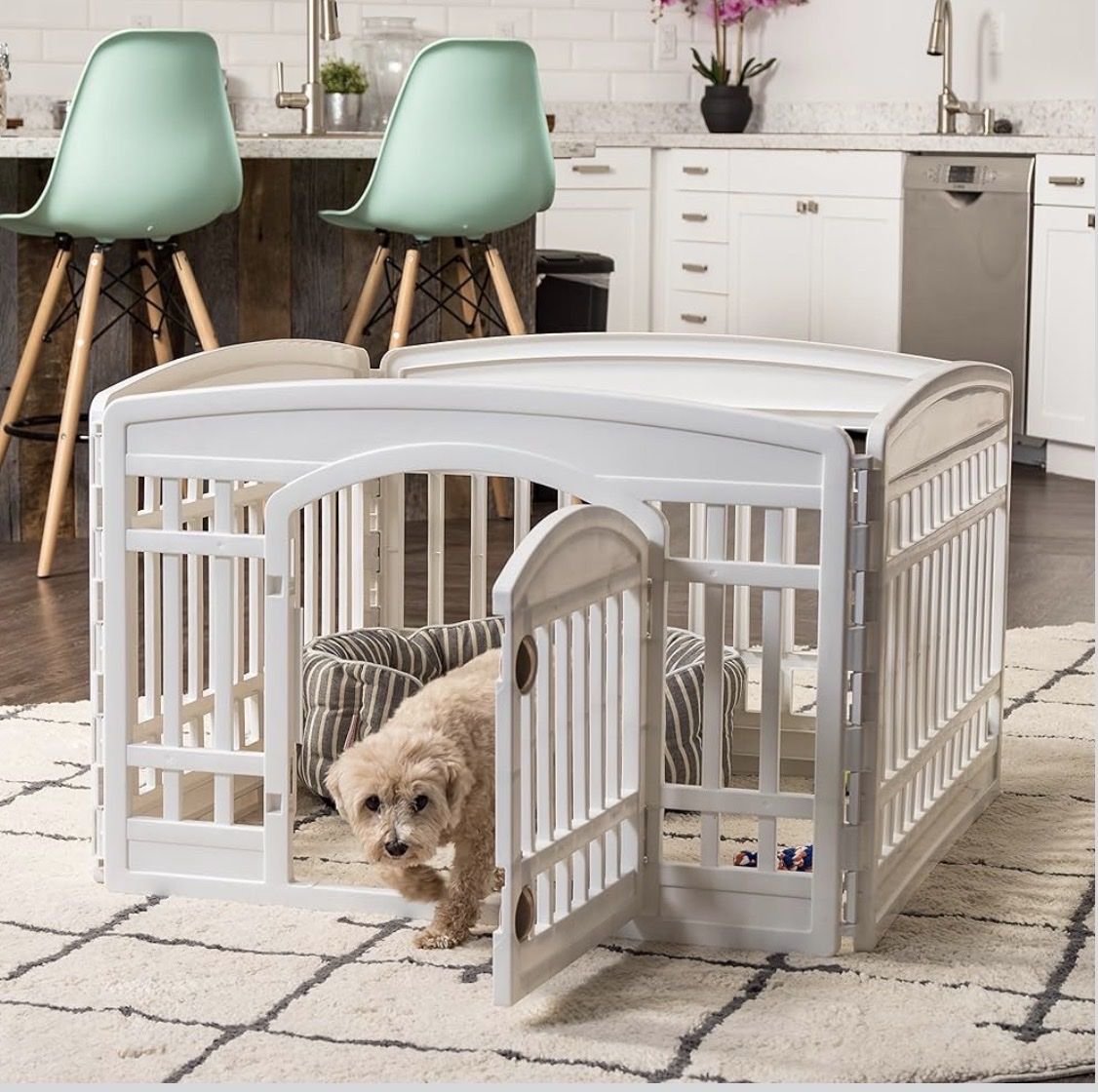 Expandable Pet Gate & Playpen, White, For Small Dogs up to 30lbs