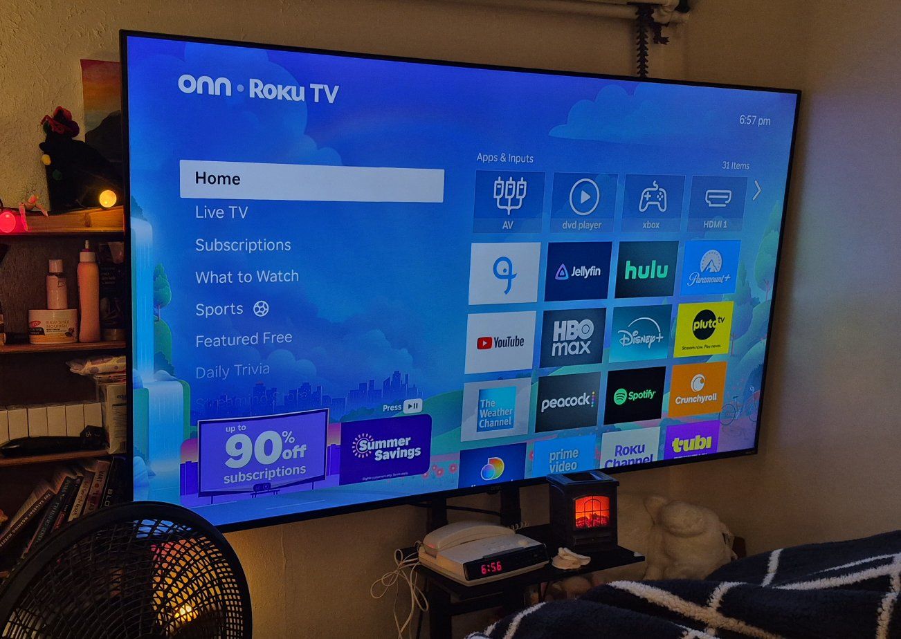 ONN Roku TV Smart LED HD Television 70-inch Black (TV and TV Stand)