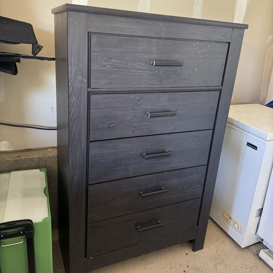 Dark Wood Grain 5-Drawer Tall Dresser Chest