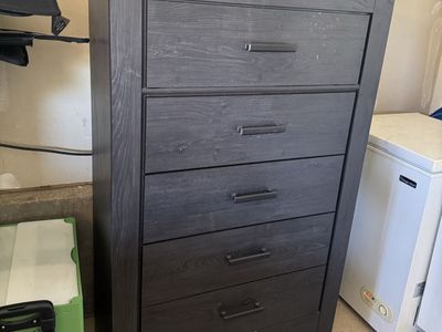 Dark Wood Grain 5-Drawer Tall Dresser Chest