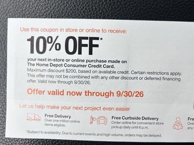 Home Depot 10% off coupon (up to $200 discount)