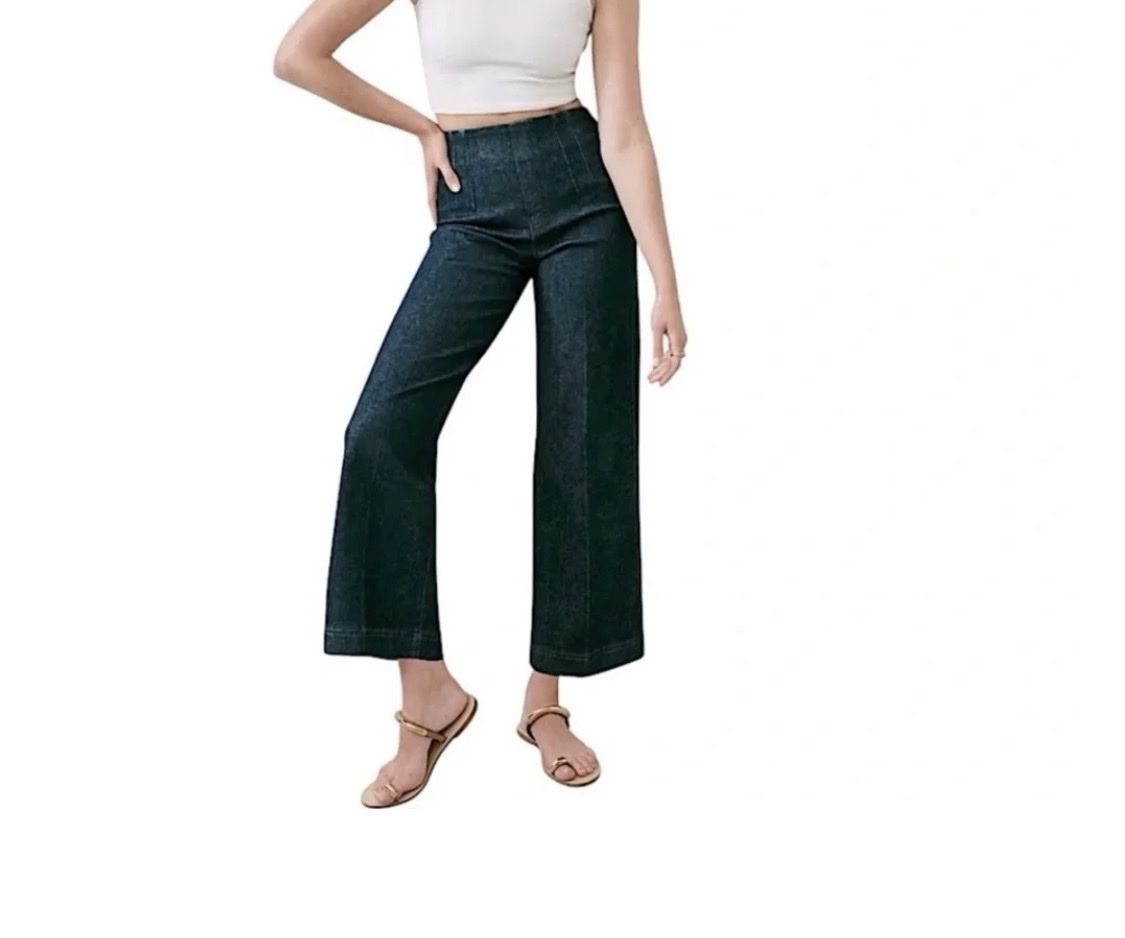 Spanx High-Waisted Cropped Wide Leg Denim Pants - Indigo (Large Petite)