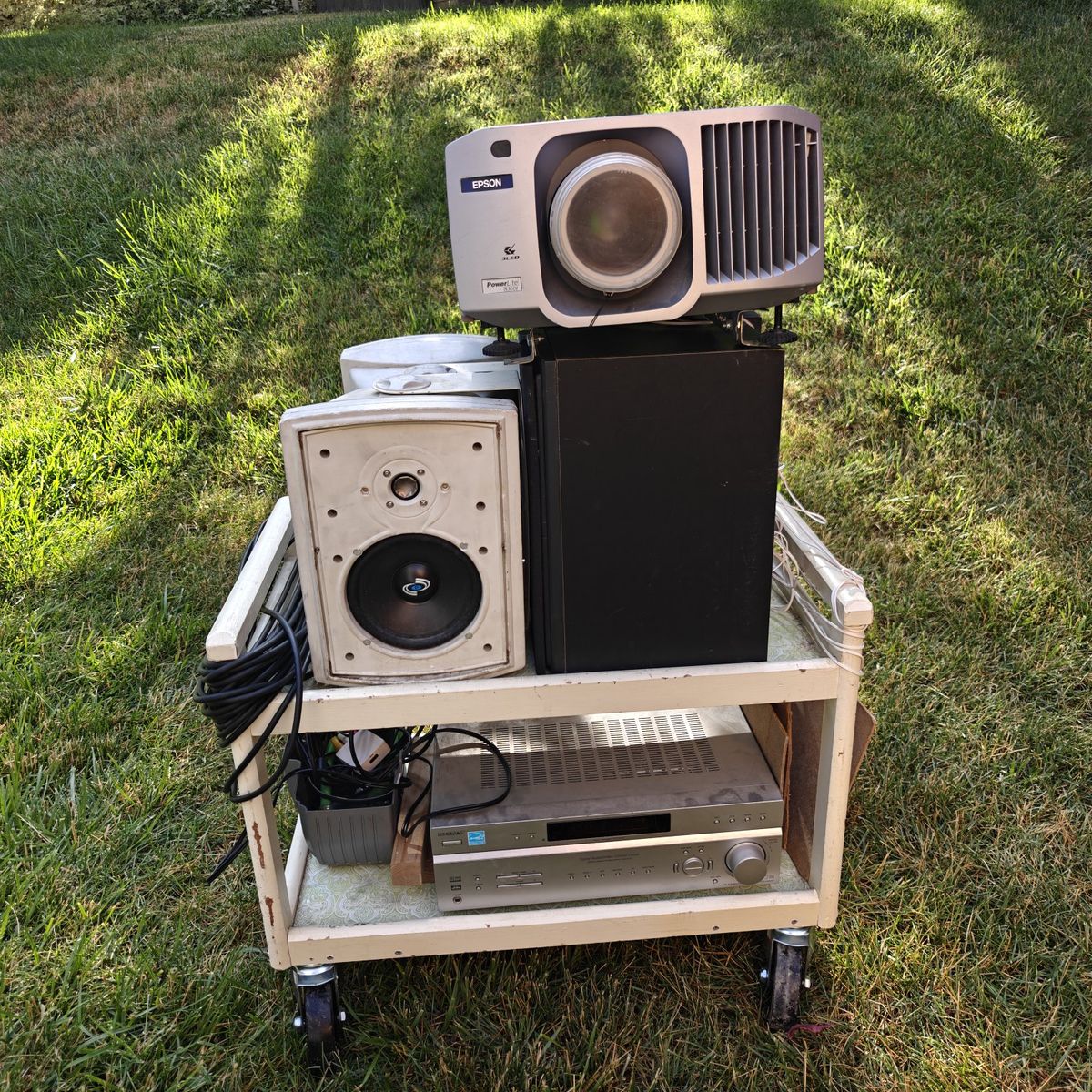 Projector, Receiver, and Speakers, Cart and in ground mounted screen - Outdoor Movie Night Package