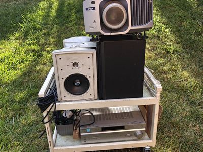 Projector, Receiver, and Speakers, Cart and in ground mounted screen - Outdoor Movie Night Package