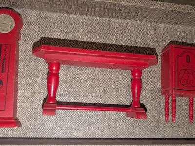 Vintage 1930s Strombecker Dollhouse 3pc ClocK Table Radio Foyer