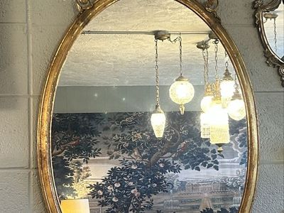 ANTIQUE Adam’s Style Oval Mirror ORNATE Hand-Painted NEOCLASSICAL Giltwood