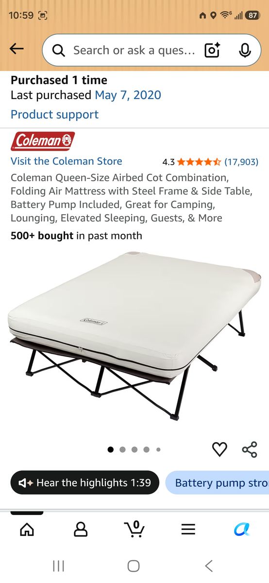 Queen size air mattress with cot