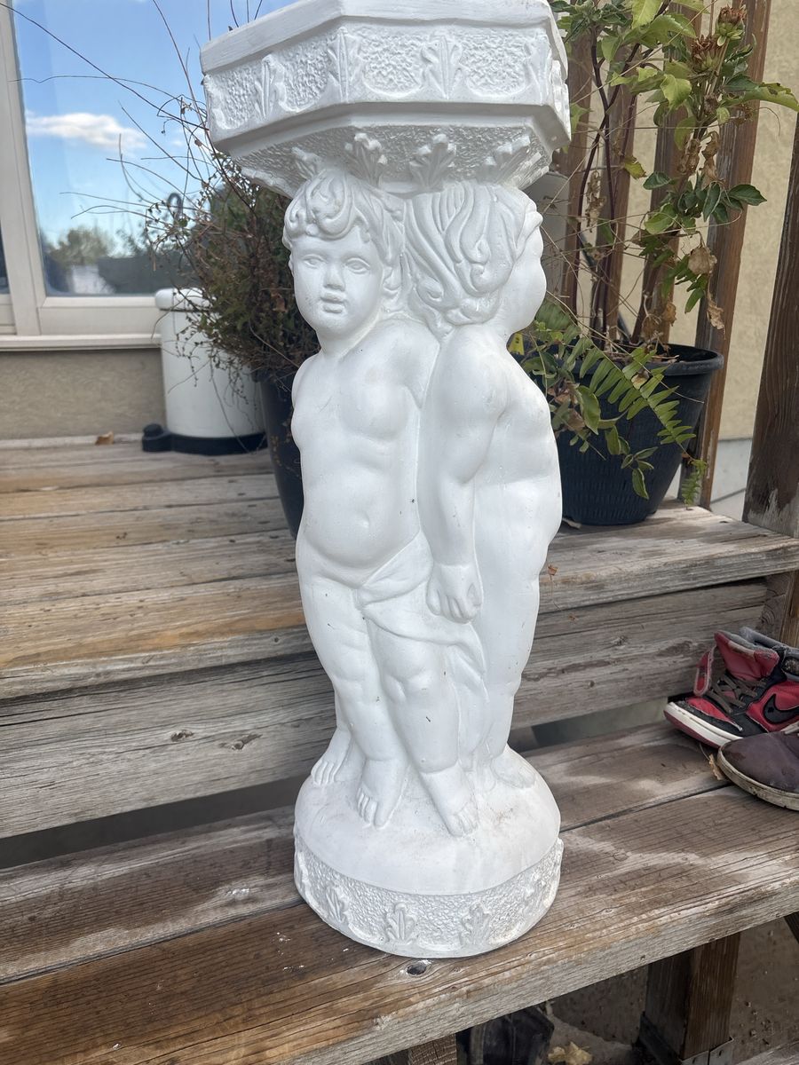 White Cherub Garden Pedestal Plant Stand or Birdbath Base