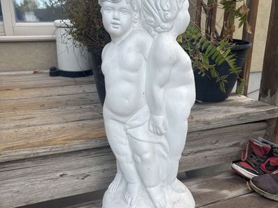 White Cherub Garden Pedestal Plant Stand or Birdbath Base