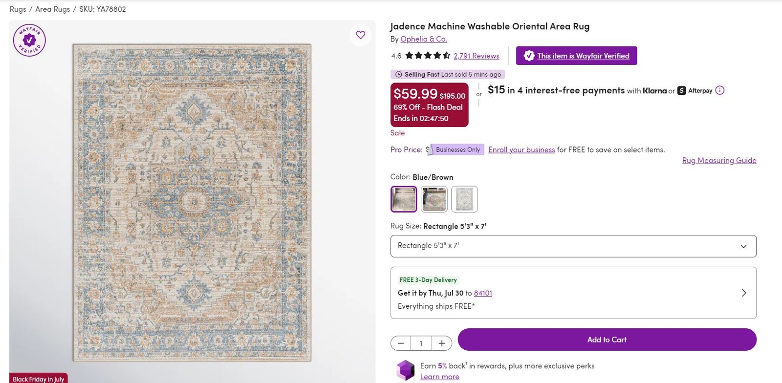 Area rug - machine washable