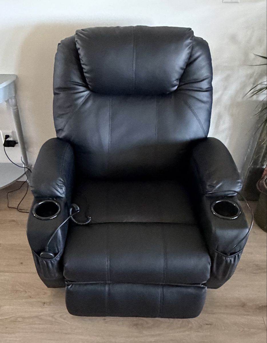 Black Faux Leather Power Lift Recliner Chair with Heat & Massage Function