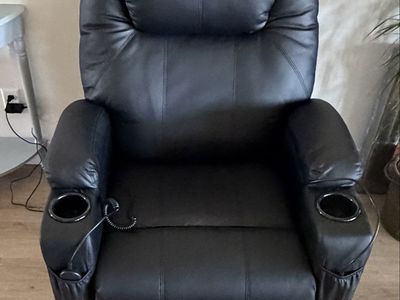 Black Faux Leather Power Lift Recliner Chair with Heat & Massage Function