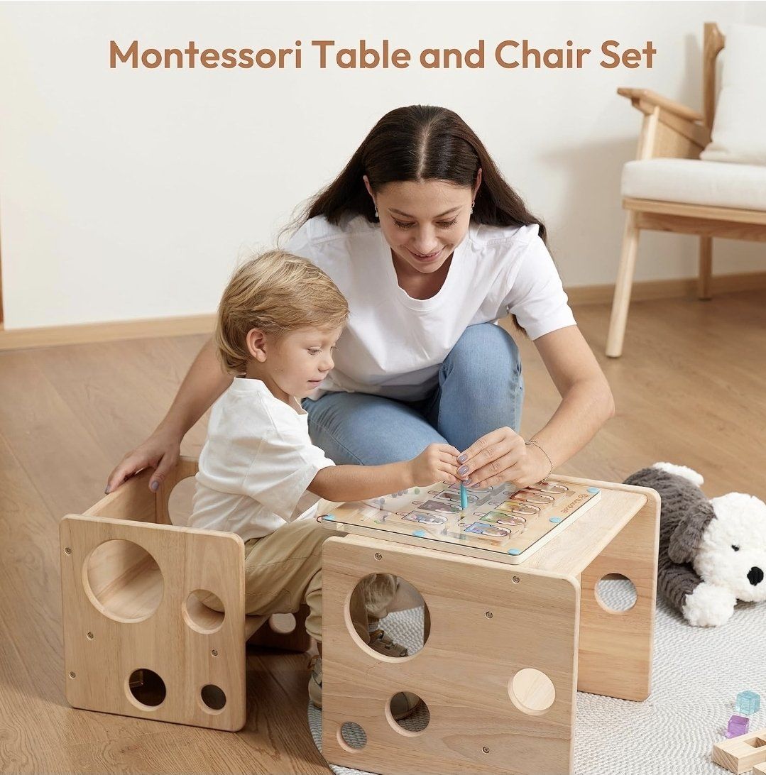 Montessori Wooden Kids Table Stool Chair Set